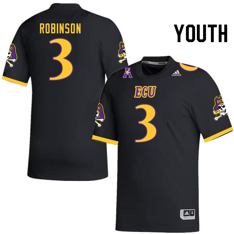 Youth #3 Kelan Robinson ECU Pirates College Football Jerseys Stitched Sale-Black
